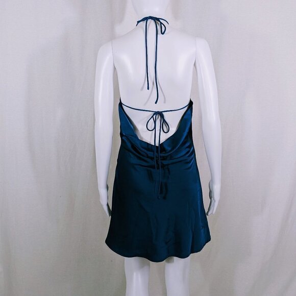 Better Me Fash Blue Satin Halter Slip Dress Size Medium - Picture 2 of 3